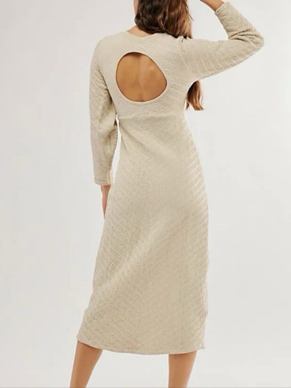 Free People Beige Long Sleeve Midi Dress with Back Cutout